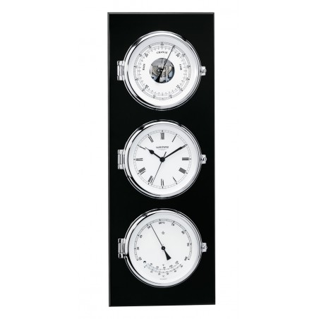 Wempe Elegance weatherstation clock with baro/thermo/hygrometer chrome black CW600008