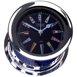 Weems & Plath Atlantis Quartz Clock chrome black dial color flags 138mm 220504