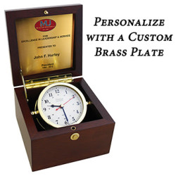 Weems & Plath square box alarm klok 780600 with a custom brass plate