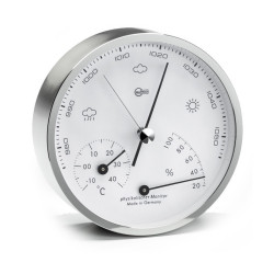 Barigo modern set clock and weatherstation nickled brass 601.1MWAL + 101.3MW barometer thermometer hygrometer